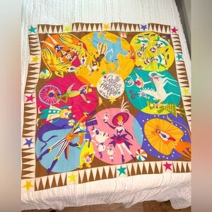 Bob Mackie Circus Parade Scarf Silk Whimsical Art Festival Clowns Colorful RARE